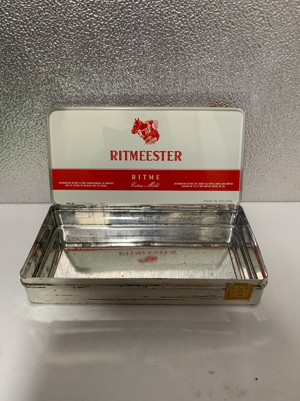 Vintage Ritmeester sigarenblik met Hollands landschap, Ophalen of Verzenden, Gebruikt, Tabaksdoos of Verpakking