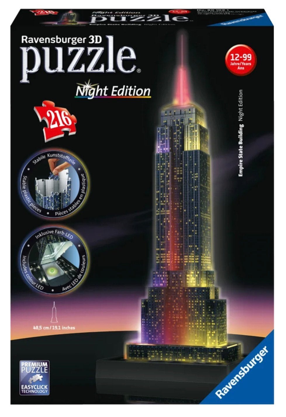 Ravensburger 3d puzzel - Empire State Building night edition, Ophalen of Verzenden, Minder dan 500 stukjes, Zo goed als nieuw