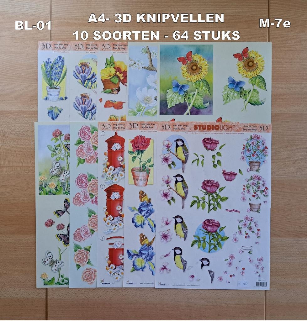 A4...3D KNIPVELLEN 22 SOORTEN-139 VELLEN BLOEMEN, Ophalen of Verzenden, Nieuw, Natuur, Knipvel