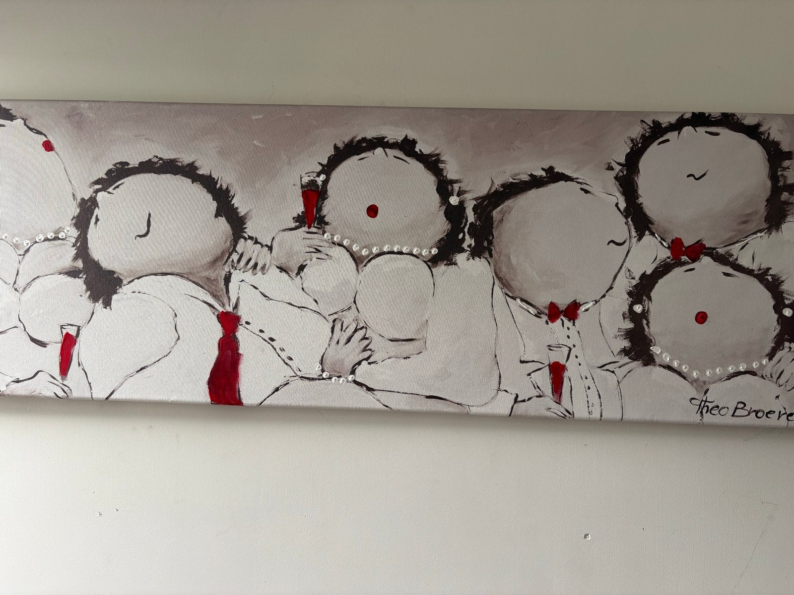Modern schilderij 'Vrolijke Vrienden' van Theo Broeren, Ophalen of Verzenden, Gesigneerd, Textiel, Figuren
