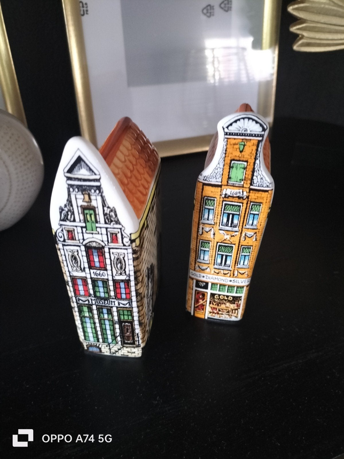 Delfts Poly Handgeschilderde Grachtenhuizen - Set van 2, Ophalen of Verzenden, Zo goed als nieuw
