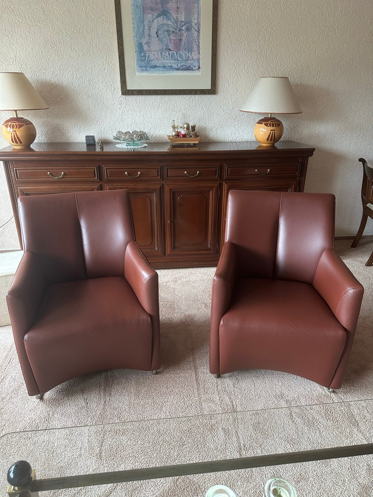 Twee Leolux fauteuils van bruin leer, Ophalen, Twee, Bruin, Strak modern tijdloos