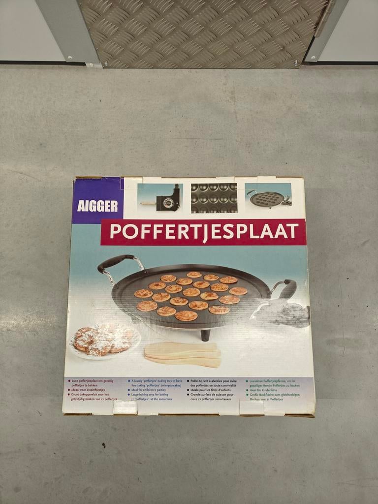 Aigger poffertjesplaat elektrisch – nieuw in doos, Ophalen, Nieuw, 50 tot 100 cm, Minder dan 100 cm