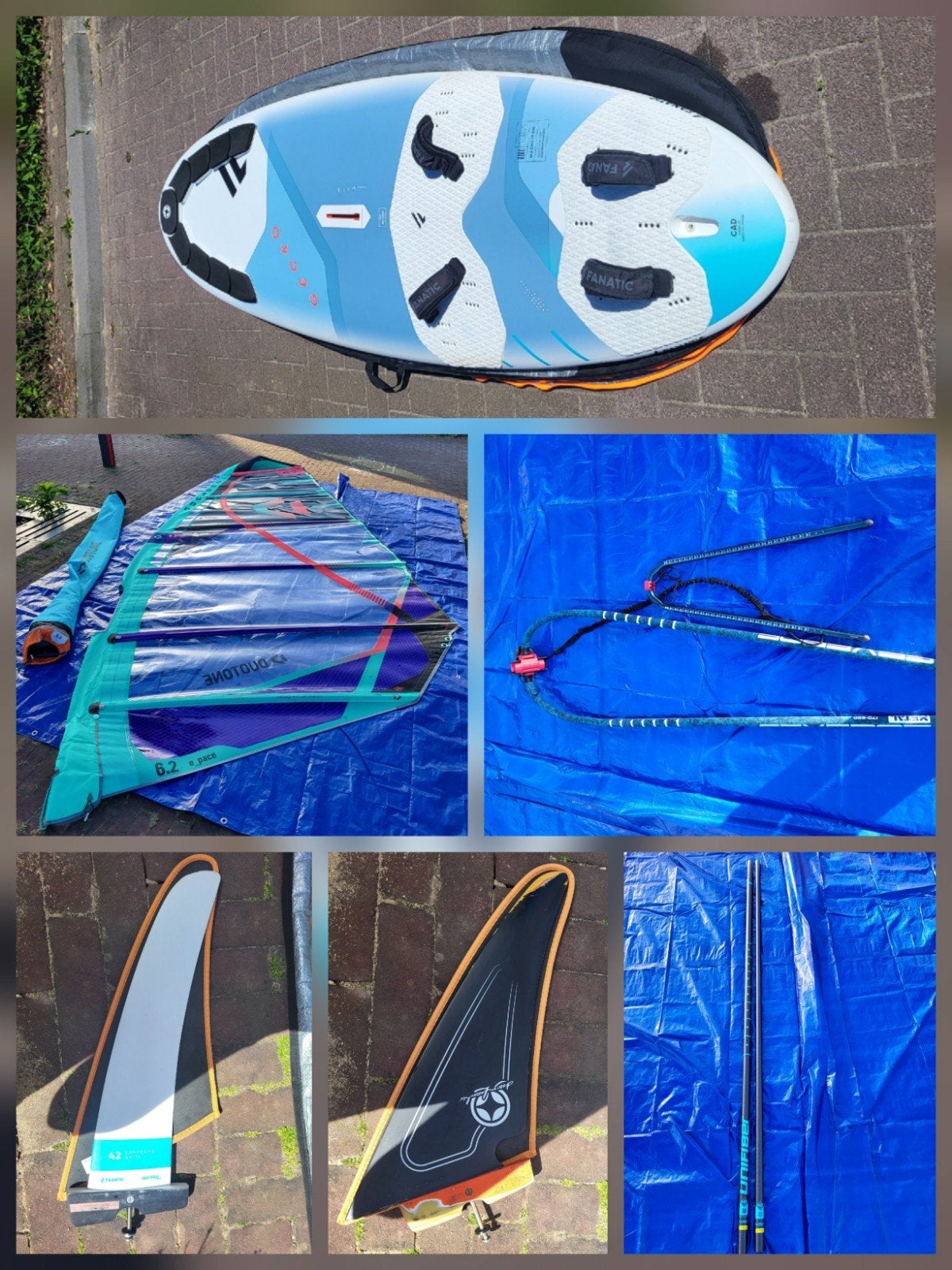 Beginnersset met Fanatic Gecko 135lt Duotone Epace 6.2, Ophalen, Gebruikt, 5 tot 6.5 m², Minder dan 250 cm