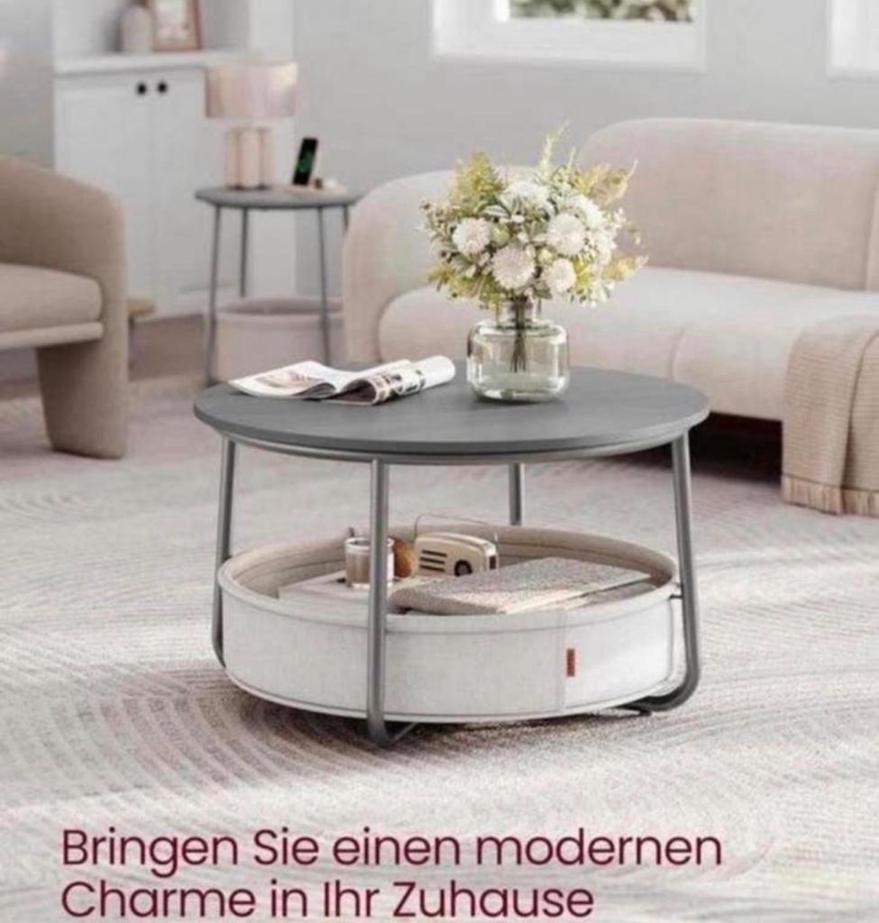 Moderne Salontafel met Opbergruimte - Rond, Grijs NIEUW, Ophalen, Rond, Nieuw, 50 tot 100 cm