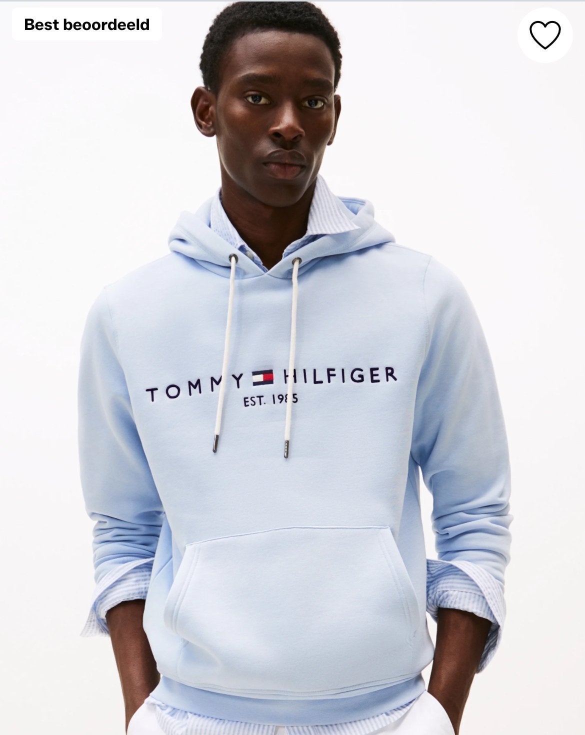 Tommy Hilfiger hoodie lichtblauw met logo, Kleding | Heren, Truien en Vesten, Ophalen of Verzenden, Zo goed als nieuw, Maat 48/50 (M)