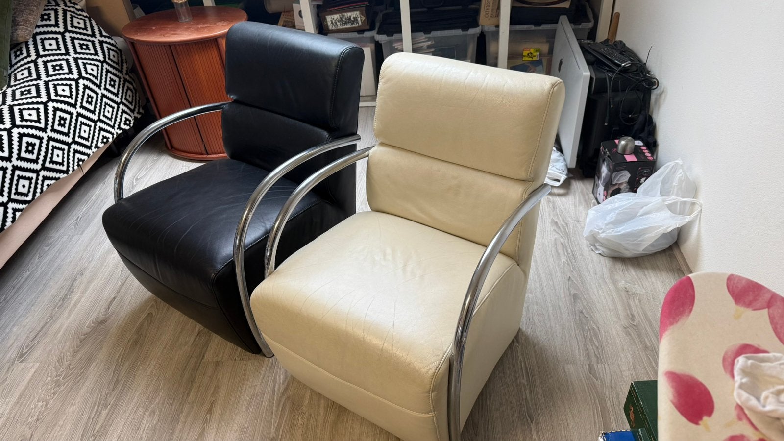 2 Leren Lisa fauteuils, Huis en Inrichting, Fauteuils, Ophalen, Gebruikt, Minder dan 75 cm, Leer