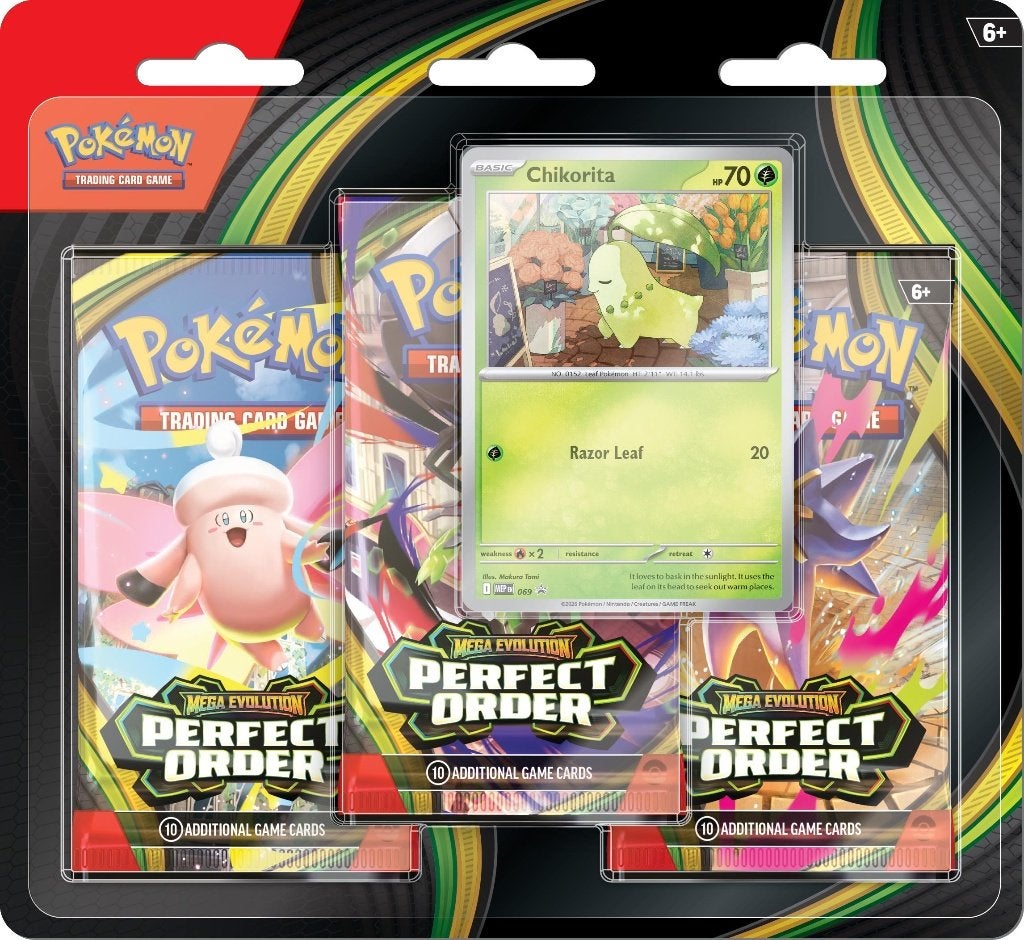 Pokémon Perfect Order 3-Pack Blister Chikorita, Ophalen of Verzenden, Nieuw, Booster, Foil