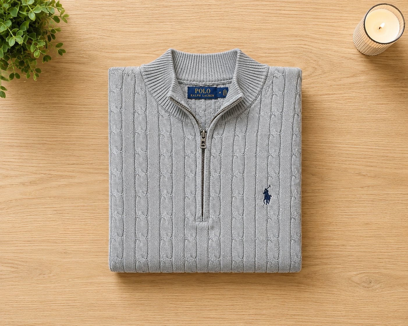 Ralph Lauren Quarter Zip Cable Knit grey blue Pony | Size M, Kleding | Heren, Truien en Vesten, Verzenden, Nieuw, Maat 48/50 (M)