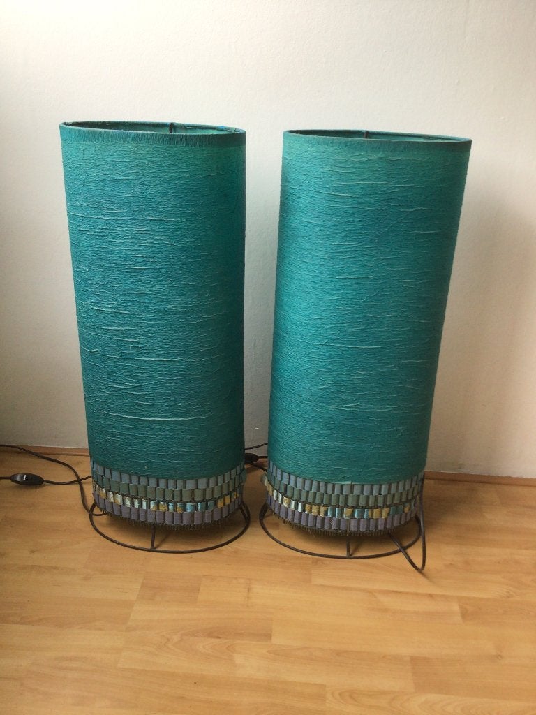 Set van 2 turquoise tafellampen, Ophalen, Gebruikt, Overige merken, Textiel