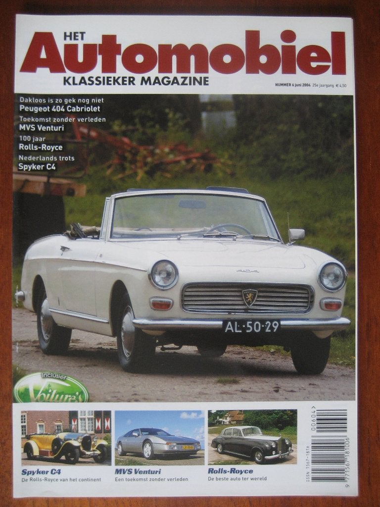 Het Automobiel 6 2004 Peugeot 404 Cabrio MVS Venturi Spyker, Boeken, Ophalen of Verzenden, Nieuw, Peugeot