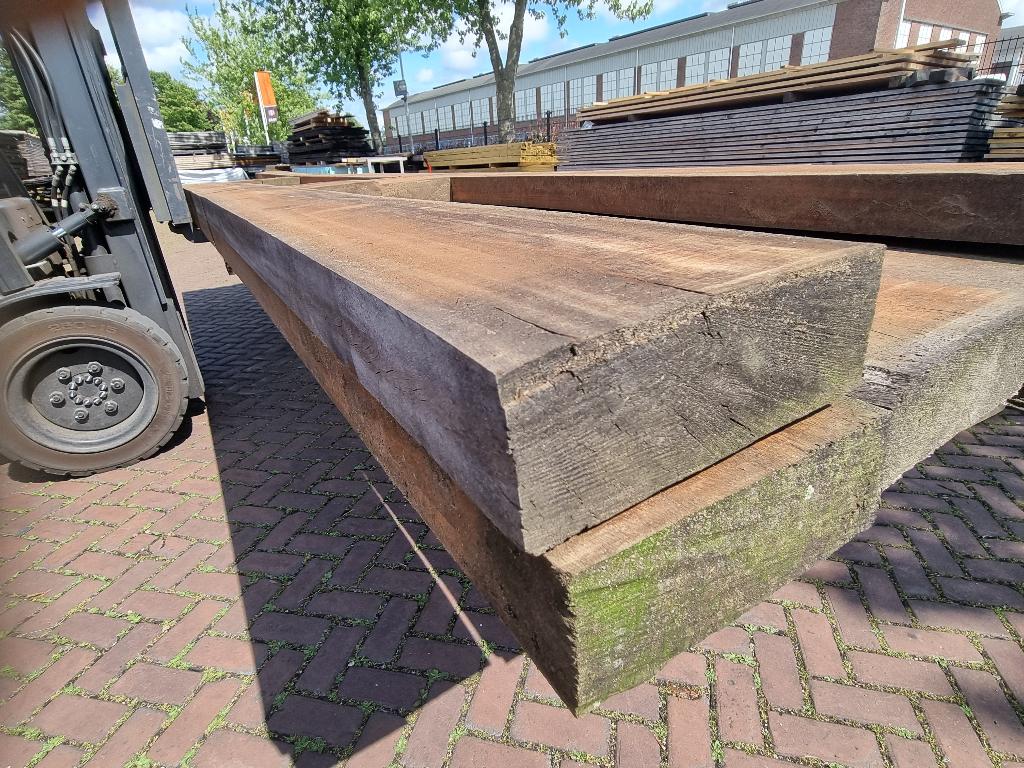6 Hardhouten balken 7.5x22.5 cm 5.50 m lang - nr: HB24, Tuin en Terras, Palen, Balken en Planken, Ophalen, Nieuw, Hardhout, 250 cm of meer