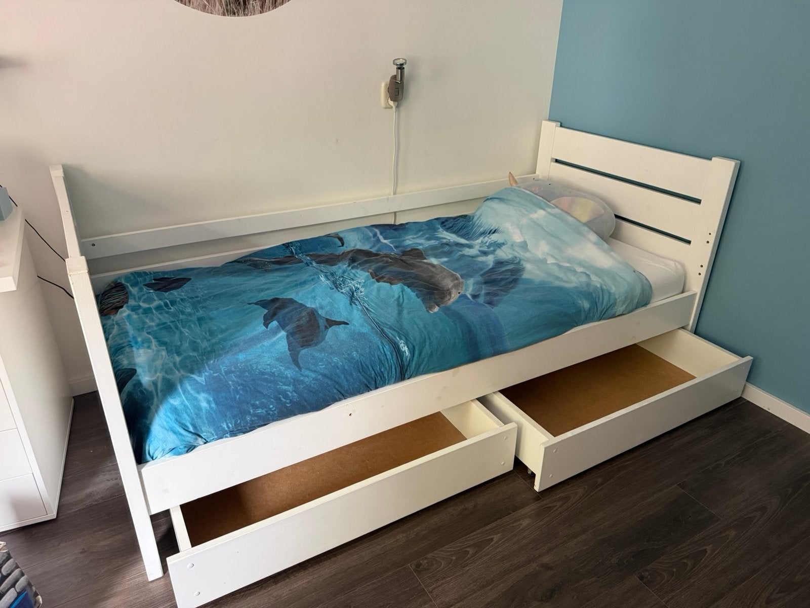 Kinderbed met lattenbodem en opberglades, Ophalen, 85 tot 100 cm, Gebruikt, Lattenbodem