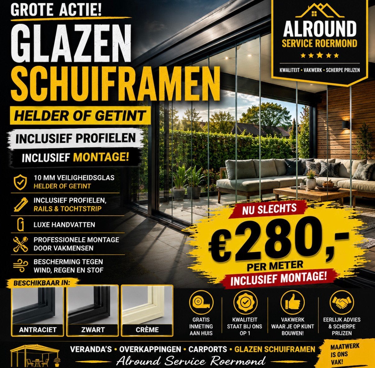 Glazenschuifwanden, Tuin en Terras, Verzenden, Nieuw, Veranda