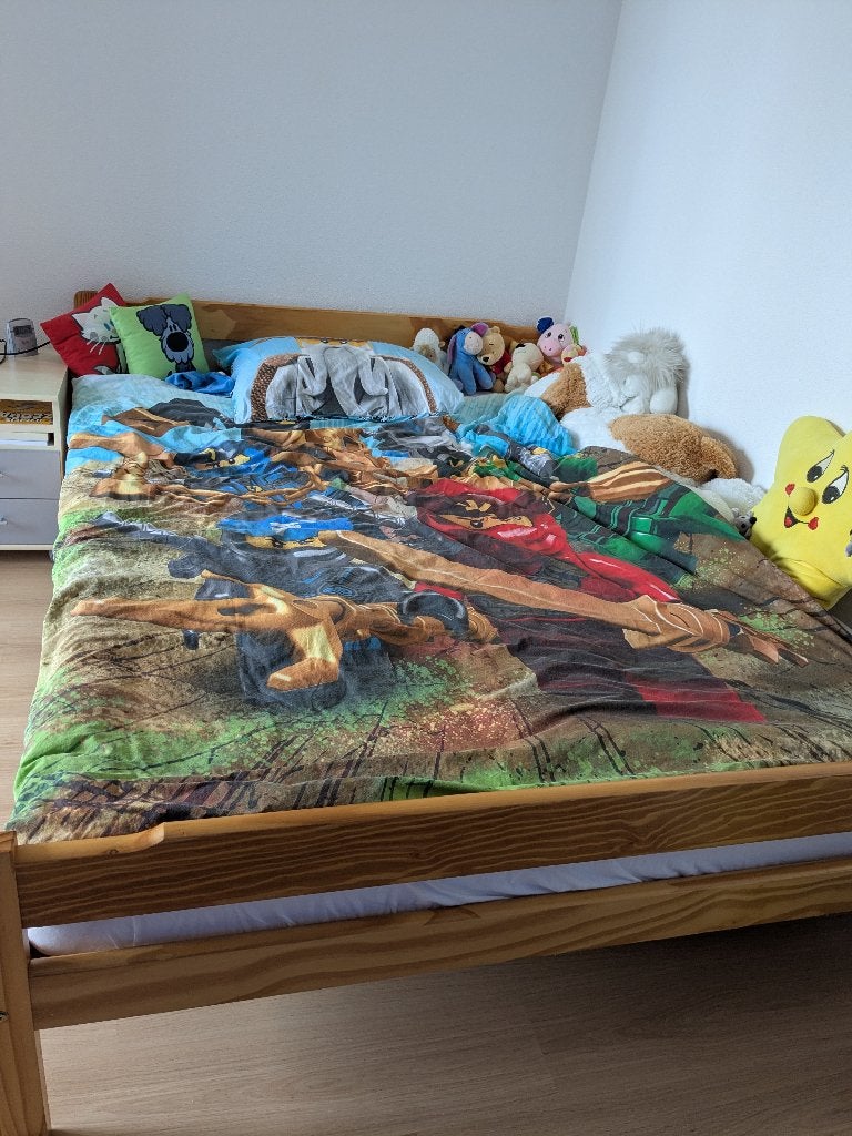 Houten bed ombouw met lattenbodem, Ophalen, Gebruikt, Bruin, 140 cm