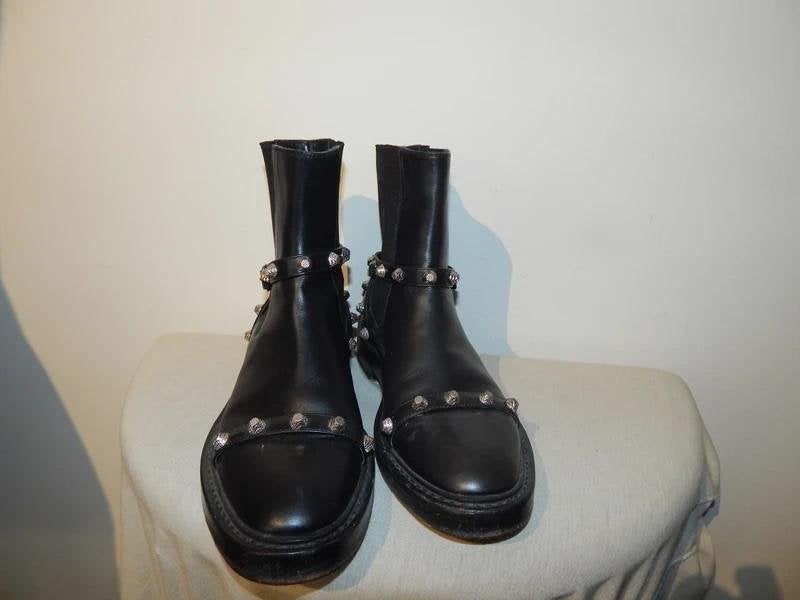 Balenciaga laarzen leer banden zilveren spikes top staat38.5, Balenciaga, Verzenden, Zwart, Lage of Enkellaarzen