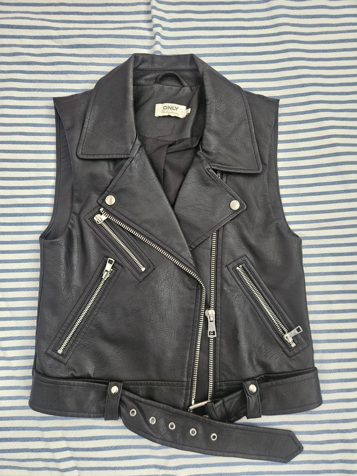 ONLY Zwart Imitatieleer Biker Vest - Maat XS, Only, Zwart, Ophalen of Verzenden, Zo goed als nieuw
