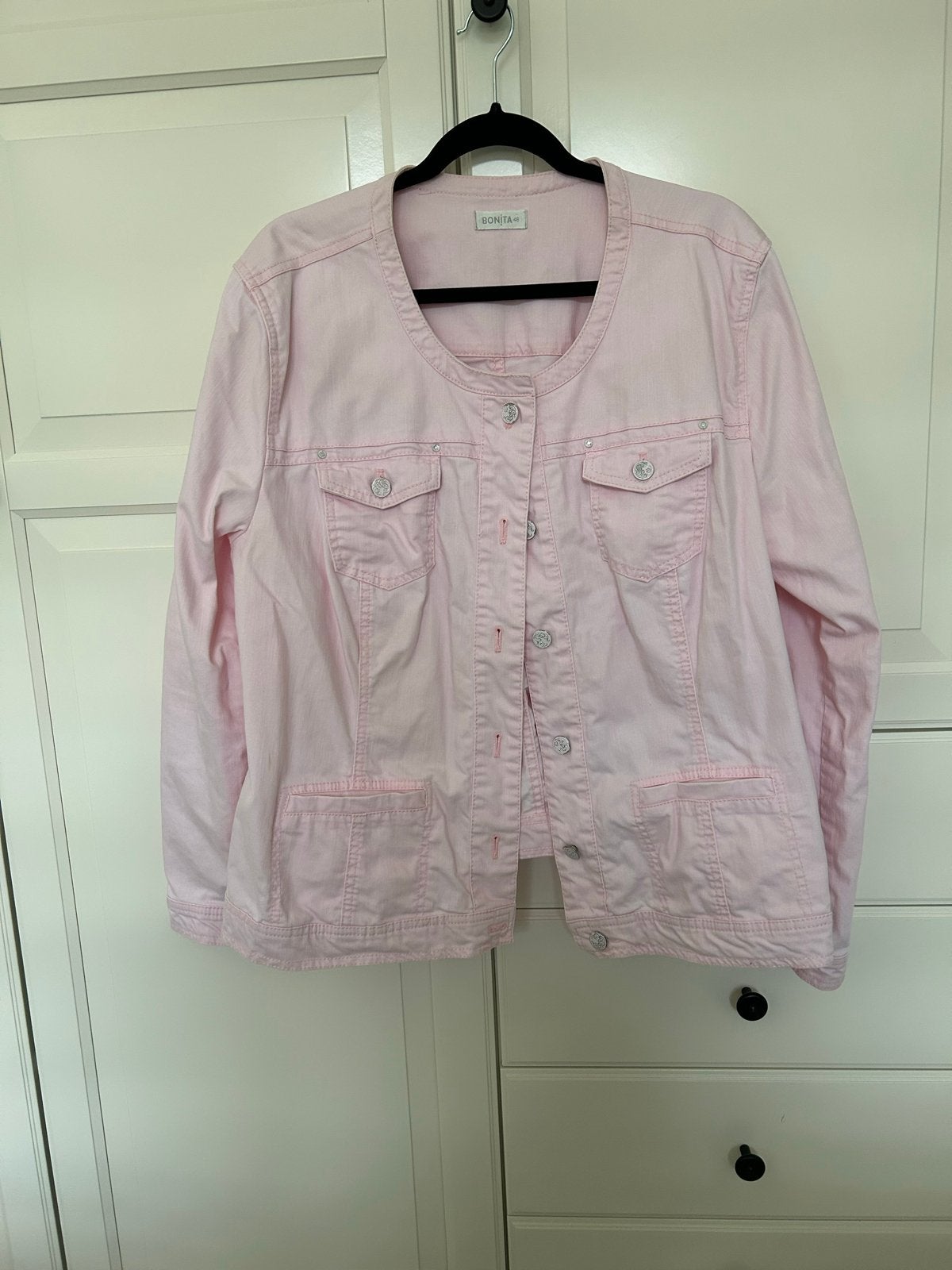 Bonita roze spijkerjasje maat 48, Ophalen of Verzenden, Zo goed als nieuw, Maat 46/48 (XL) of groter, Roze