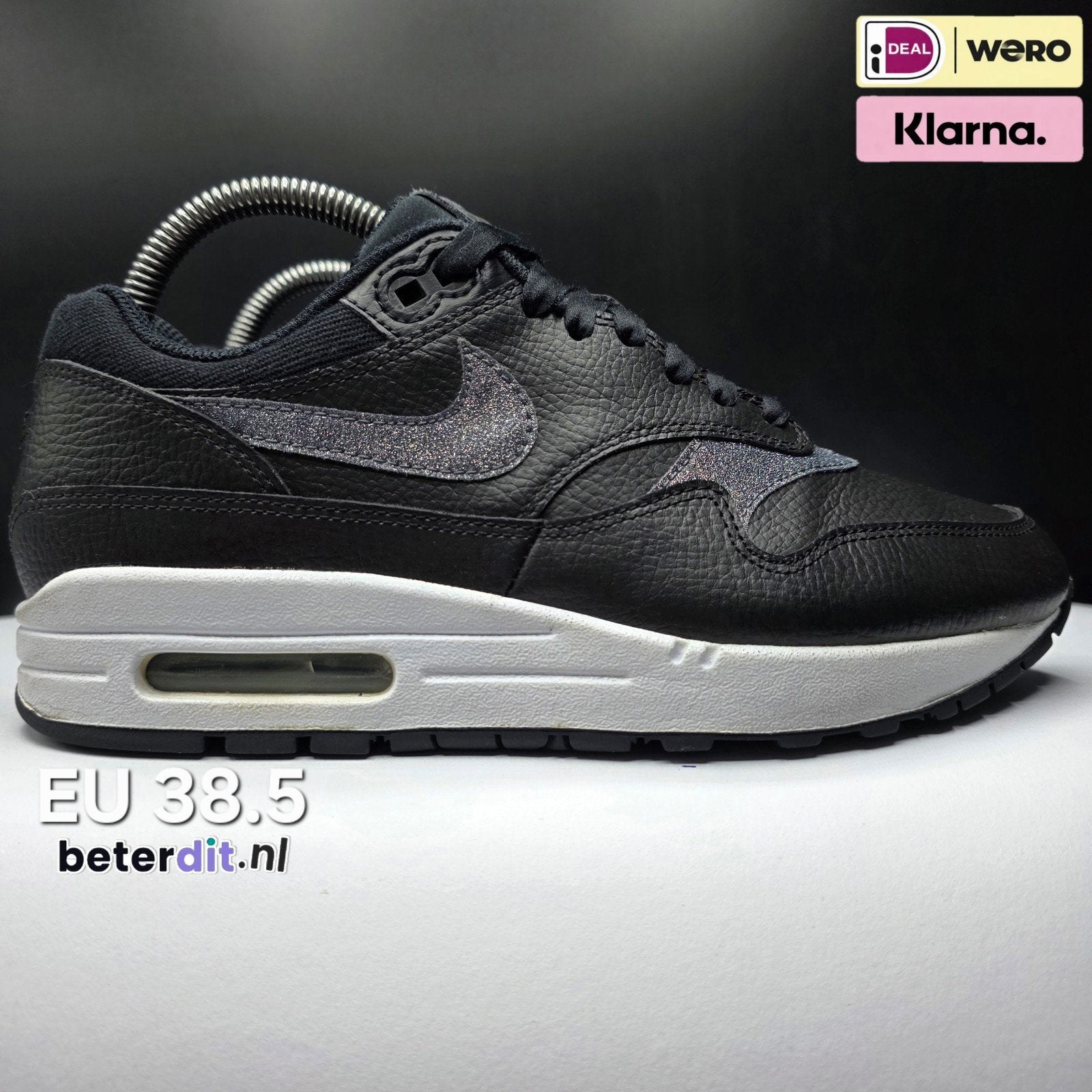 Nike Air Max 1 SE 'Black Glitter' Maat: 38.5, Zwart, Ophalen of Verzenden, Nike, Nike