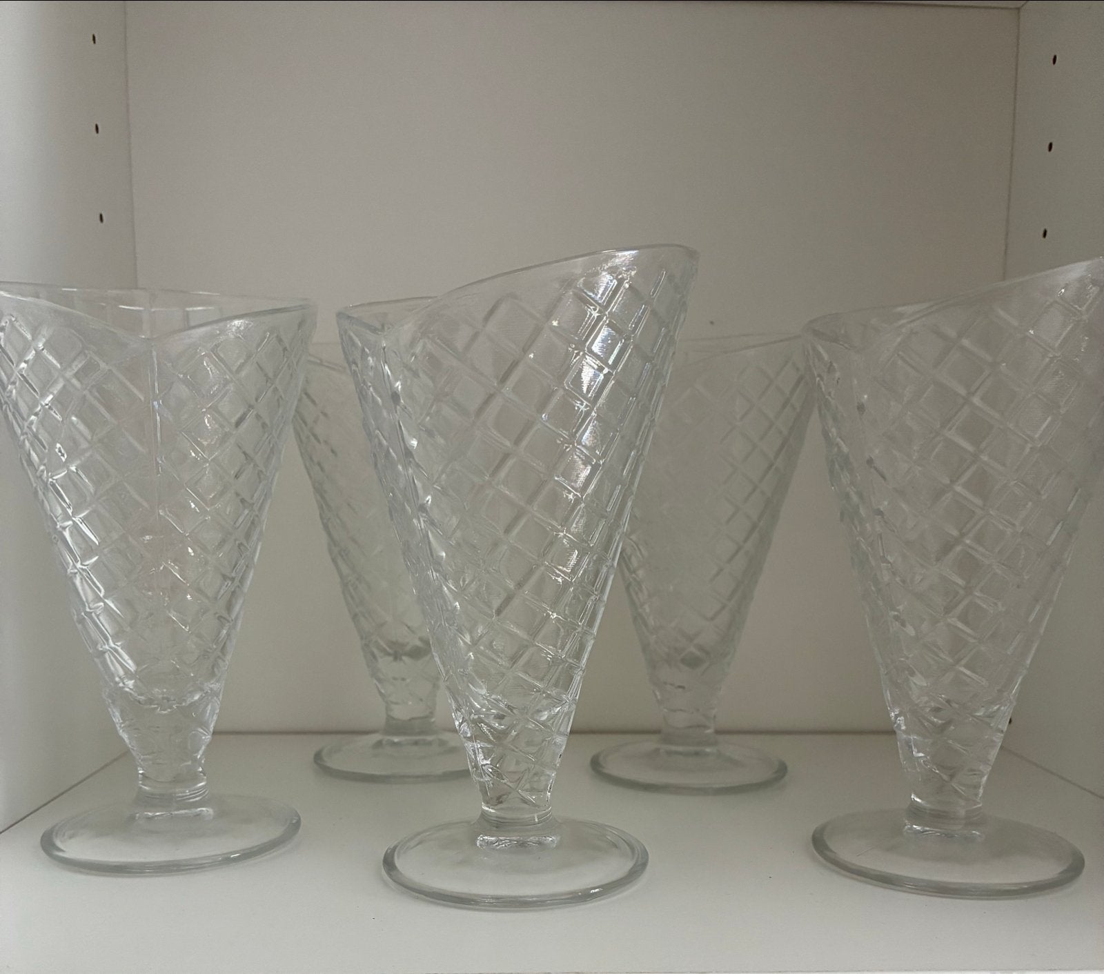 Set van 5 Vintage IJscoupes - Glas, Glas of Glazen, Gebruikt, Vintage, Ophalen of Verzenden