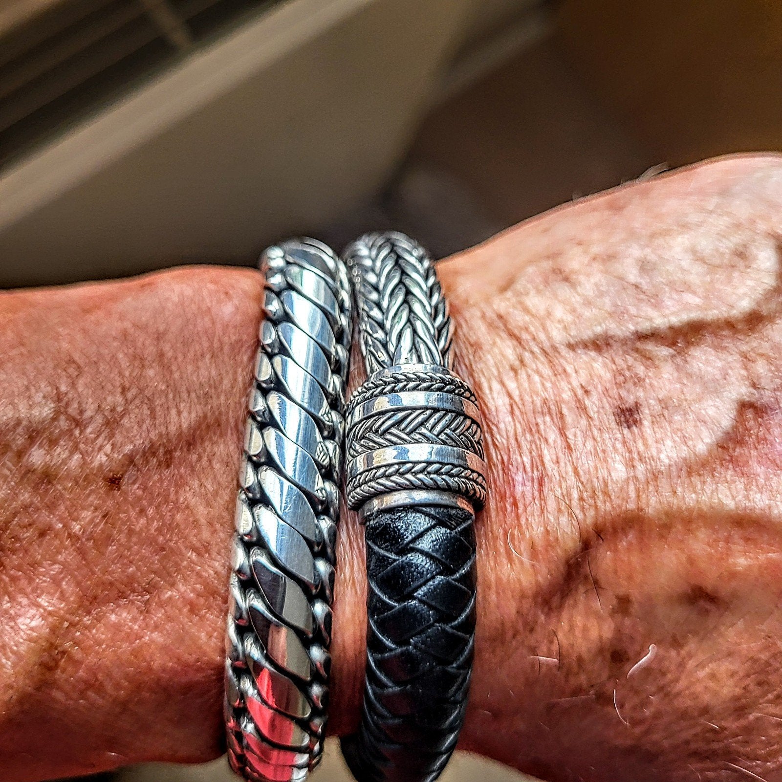 prachtige 925 zilveren lederen armband Free Spirit., Ophalen of Verzenden, Zo goed als nieuw, Zilver, Leer