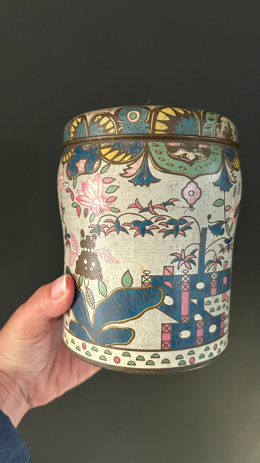 Vintage art deco voorraad blik, Antiek en Kunst, Ophalen of Verzenden