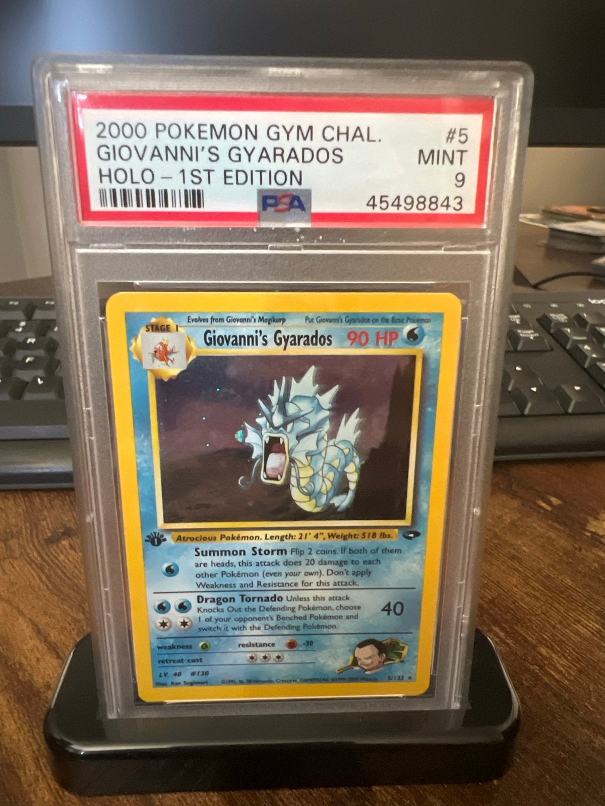 Giovanni's Gyarados 1st Edition - Gym Challenge - PSA 9, Ophalen of Verzenden, Zo goed als nieuw, Losse kaart