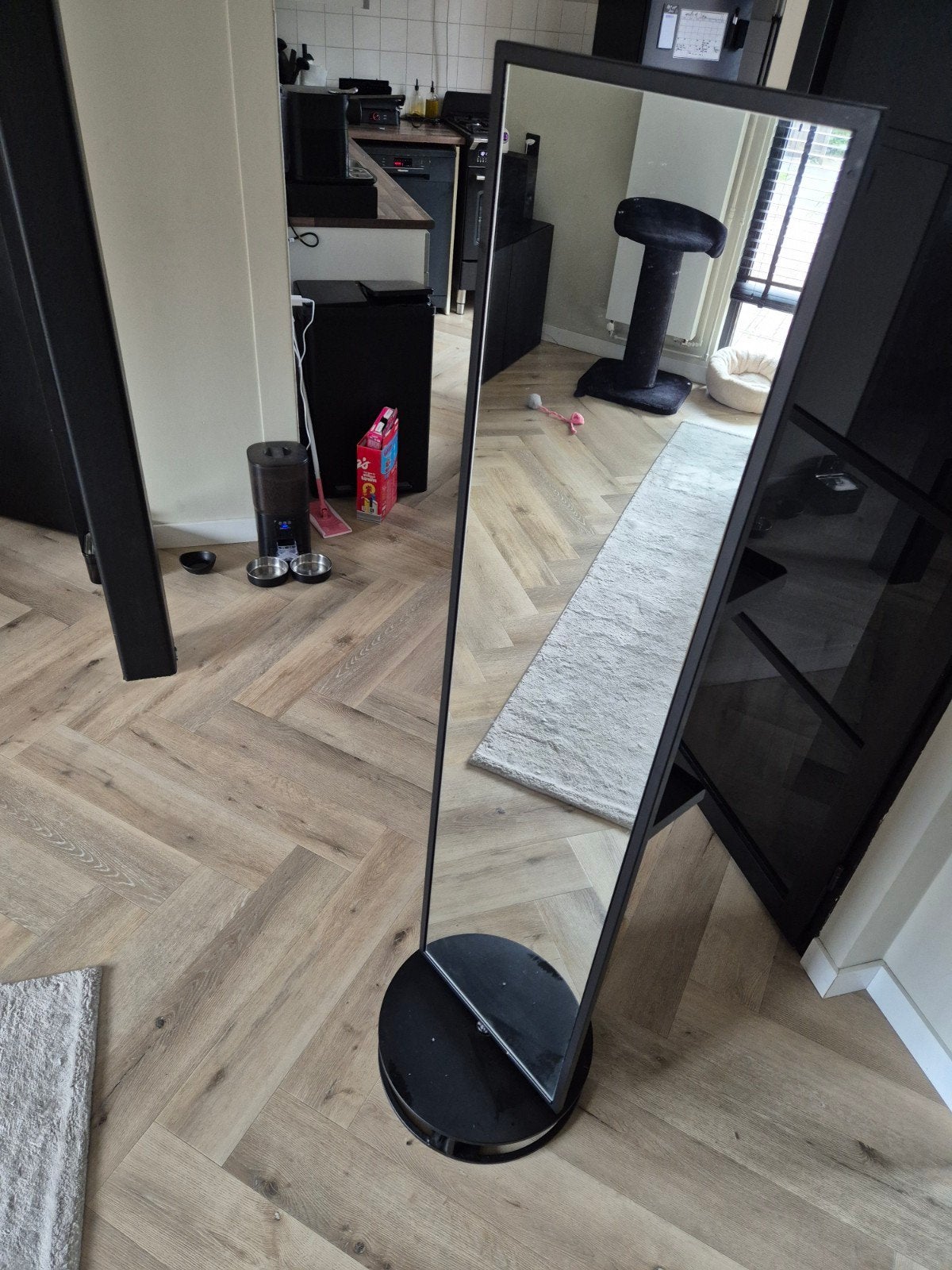 Draaibare spiegel met opbergruimte en kledinghaken, Minder dan 50 cm, Gebruikt, Ophalen of Verzenden, 150 tot 200 cm