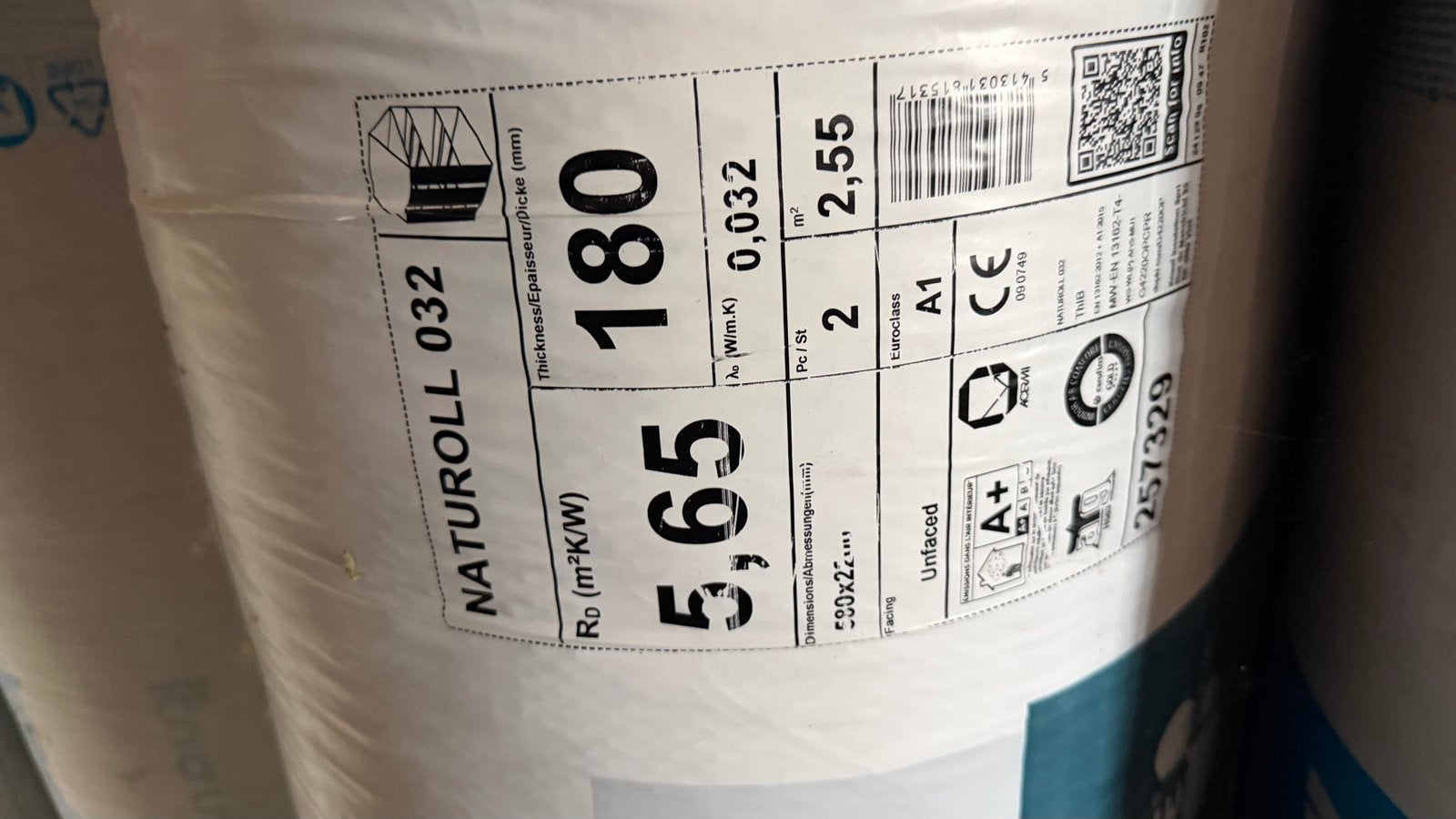 Glaswol Naturoll 032 180mm isolatie Rd:5.60, Ophalen, 12 cm of meer, Nieuw, Minder dan 5 m²