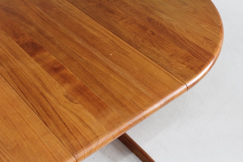 Vintage Deense ronde uitschuifbare eettafel tafel teak, Gebruikt, 100 tot 150 cm, 200 cm of meer, Ophalen of Verzenden