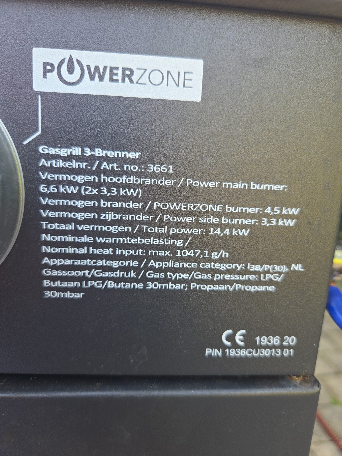 Powerzone Gasbarbecue 3-Brander met Zijbrander en Hoes, Tuin en Terras, Ophalen of Verzenden, Gebruikt, Powerzone