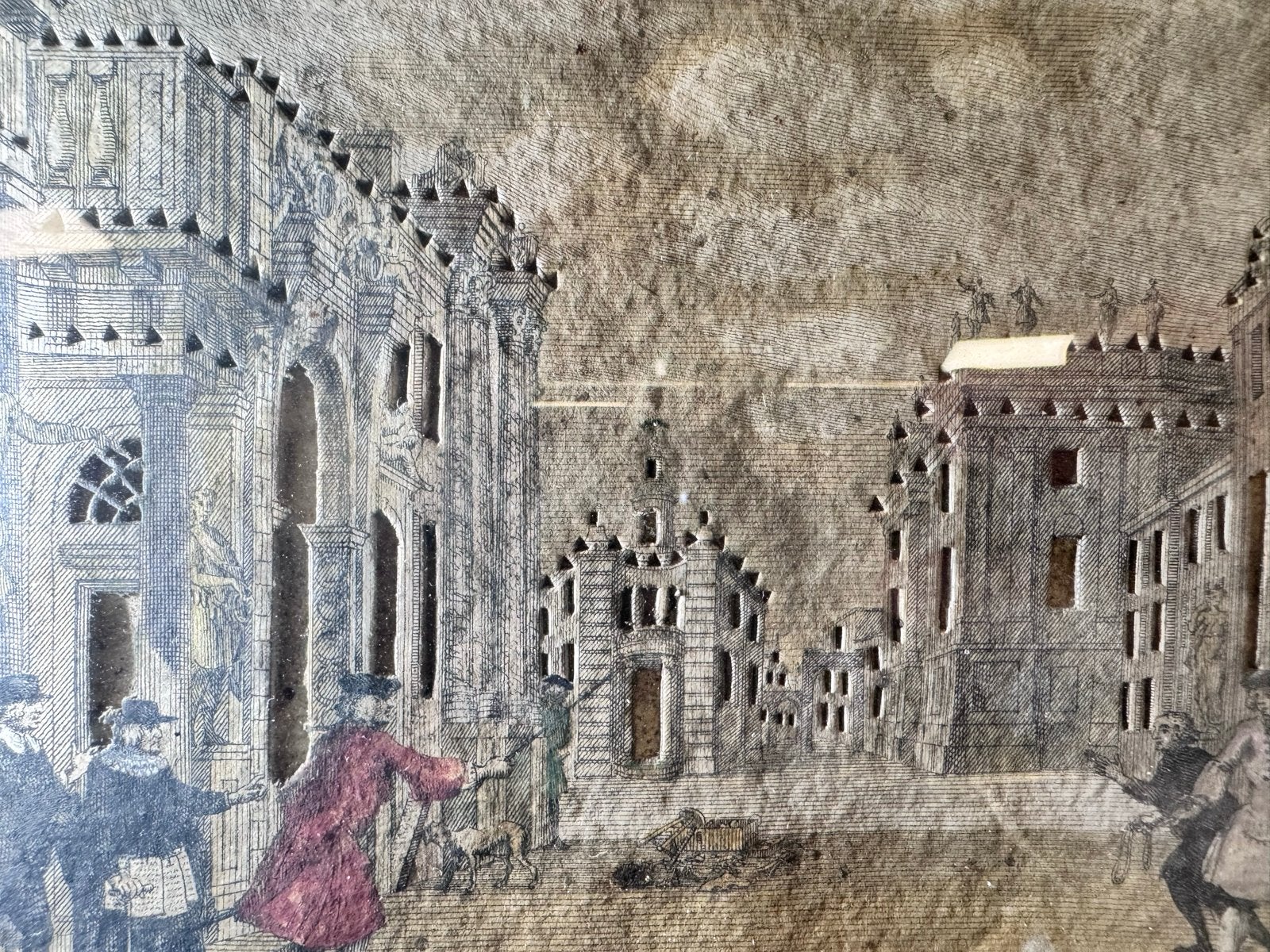 18e Eeuwse Geperforeerde Optica Print Theaterscene, Antiek en Kunst, Overige technieken, Architectuur, Ophalen of Verzenden, Origineel