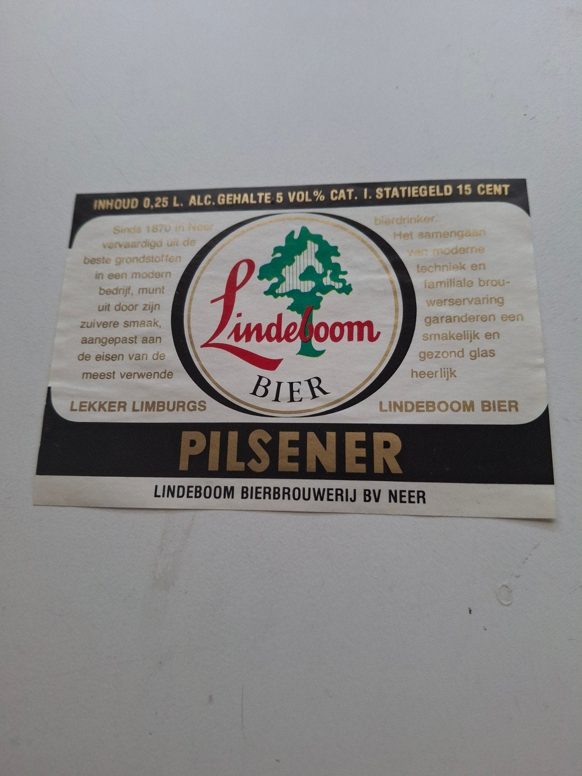 Etiket Lindeboom, Verzamelen, Ophalen of Verzenden, Zo goed als nieuw, Overige typen, Overige merken