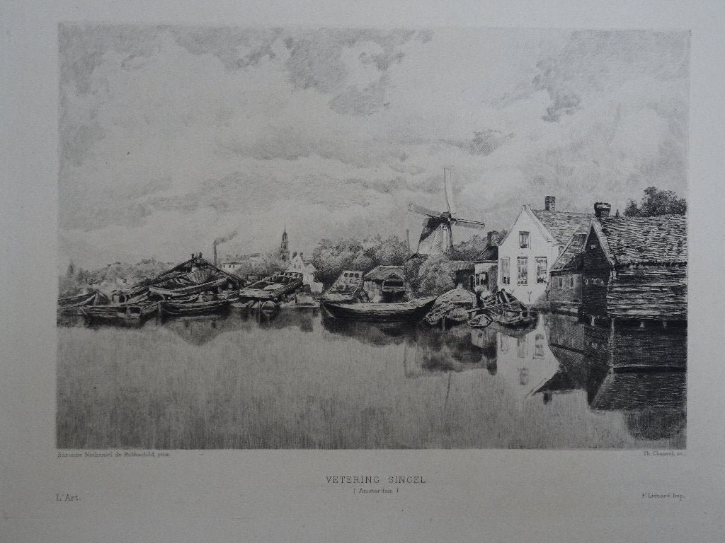 Gravure Wetering Singel Amsterdam T.N. Chauvel, 19e eeuw, Antiek en Kunst, Kunst | Etsen en Gravures, Stadsgezicht, Ophalen of Verzenden
