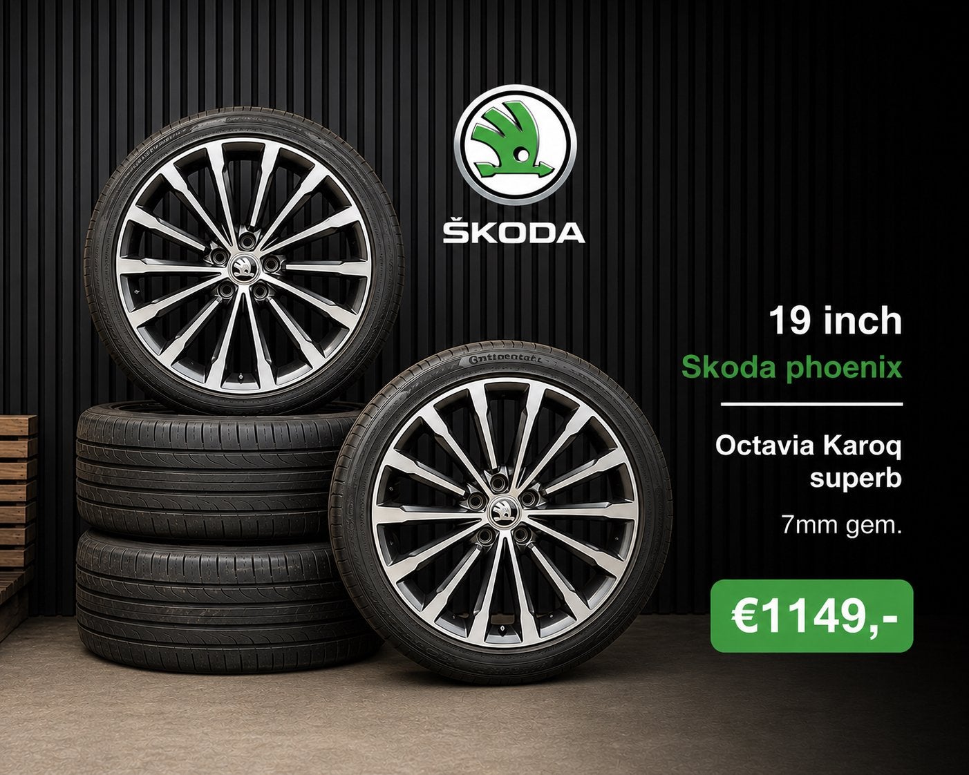 19 inch Skoda phoenix Octavia Karoq superb 7mm gem. €1149,-, Ophalen, Zomerbanden, Banden en Velgen