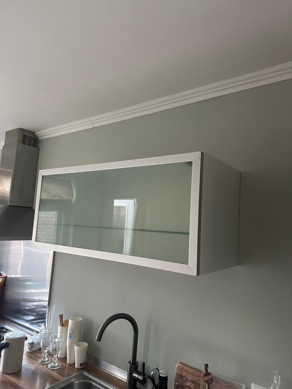 Witte Keukenkast met Glazen Deur en Plank, Ophalen, Gebruikt, Wit, 50 tot 100 cm
