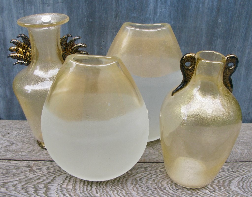 4X VAAS MURANO "LINEA PADOVAN" GOUDLUSTER MONDGEBLAZEN, Ophalen of Verzenden