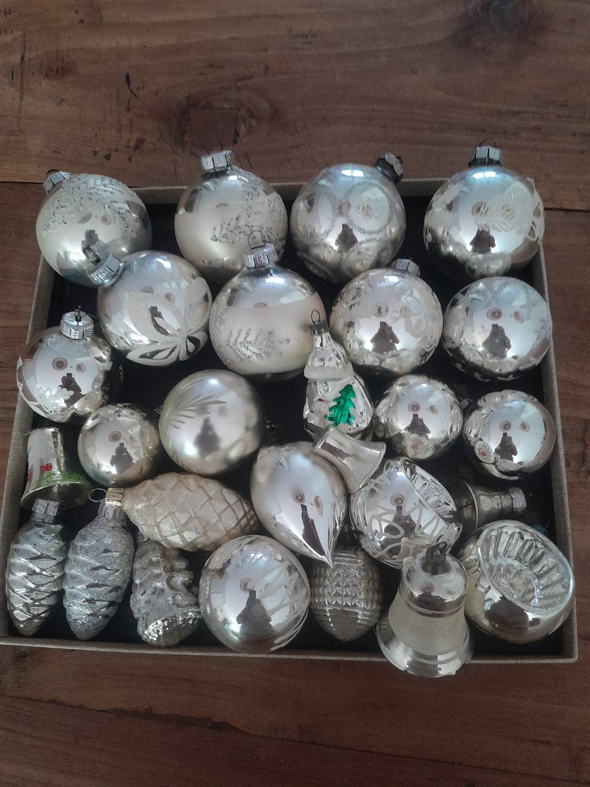 vintage kerstballen, zilver, Ophalen