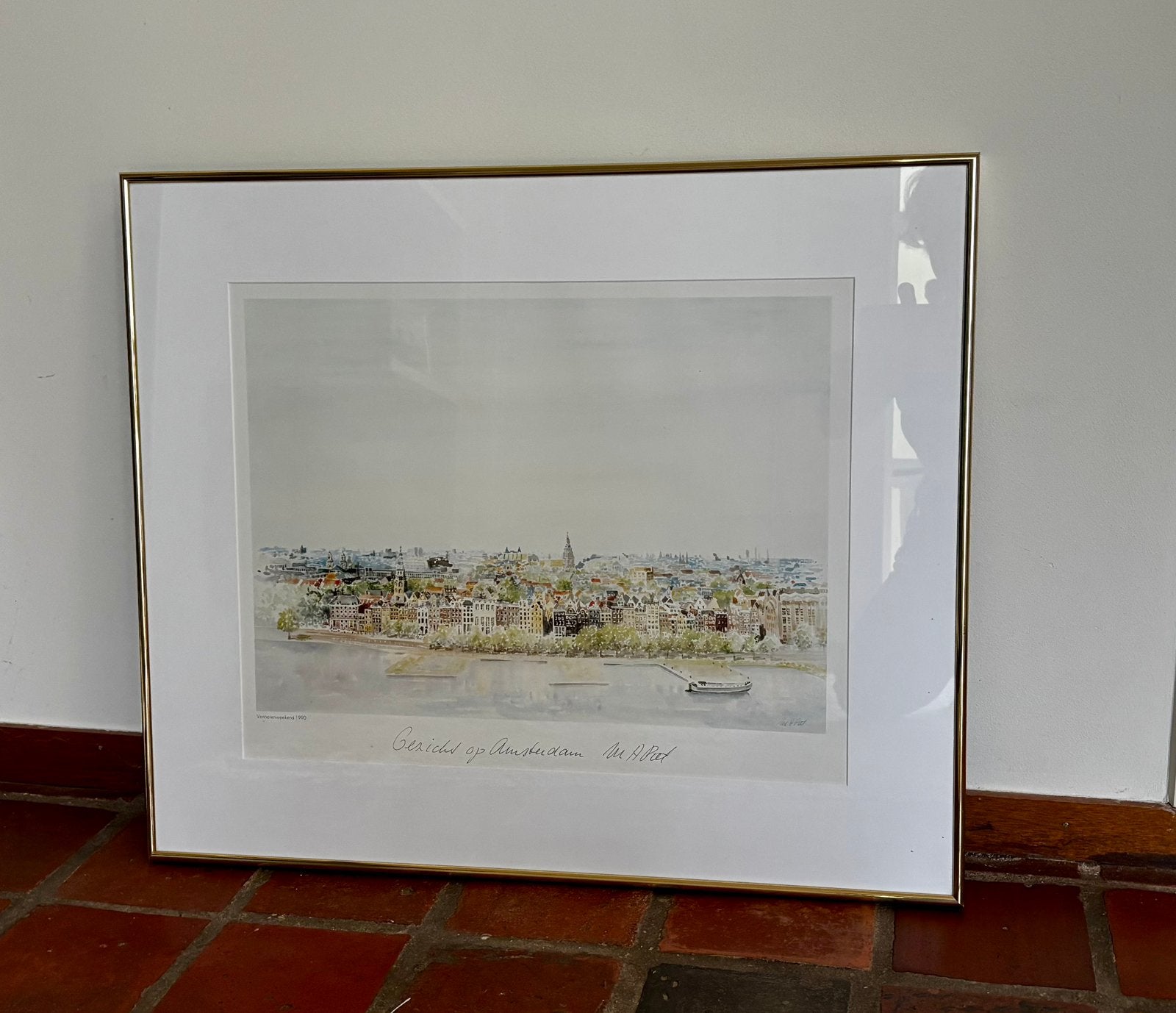 Print van aquarel Amsterdam gesigneerd Marianne Piël, Antiek en Kunst, Kunst | Schilderijen | Klassiek, Ophalen, Ingelijst, Aquarel