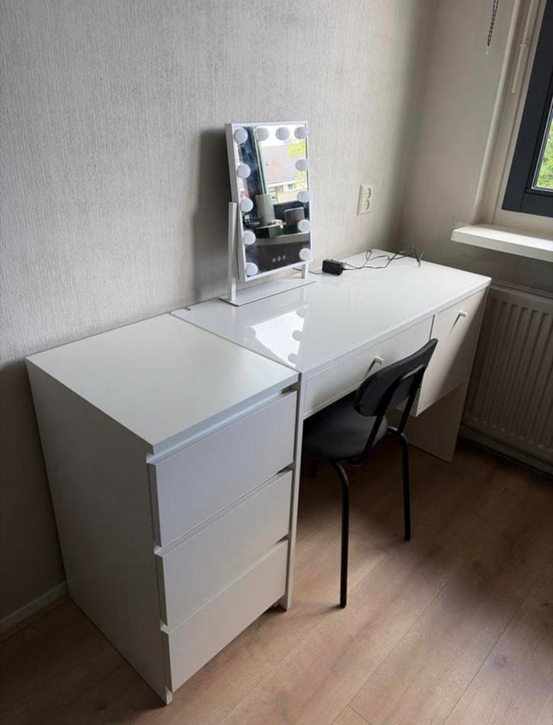 Witte kaptafel inclusief spiegel en stoel, Ophalen, Gebruikt, 100 tot 150 cm, Minder dan 100 cm