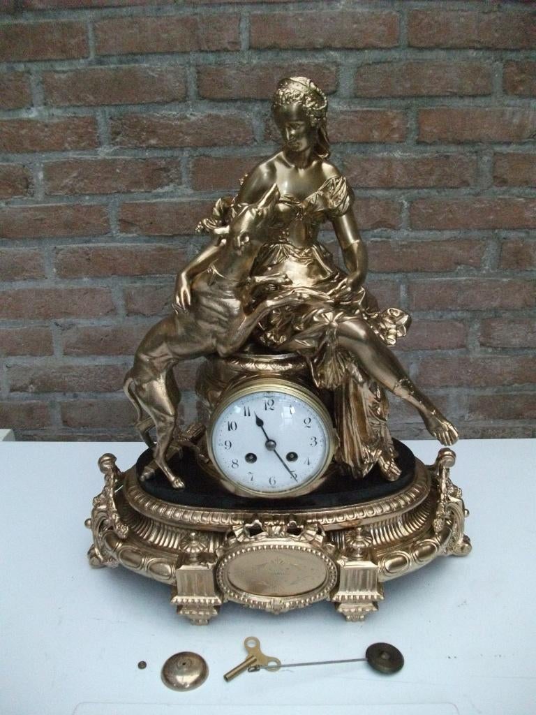 Antieke vergulde Pendule, ( Diana uit 1848 ), Antiek en Kunst, Ophalen