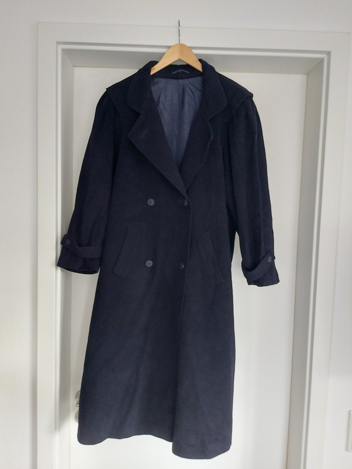 Lange mantel van virgin wol en kasjmier, Ophalen of Verzenden, Zo goed als nieuw, Maat 42/44 (L), Blauw