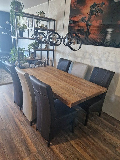 Eettafel ( 180 meter ) met 6 stoelen, Ophalen, Bruin, Zo goed als nieuw, Leer