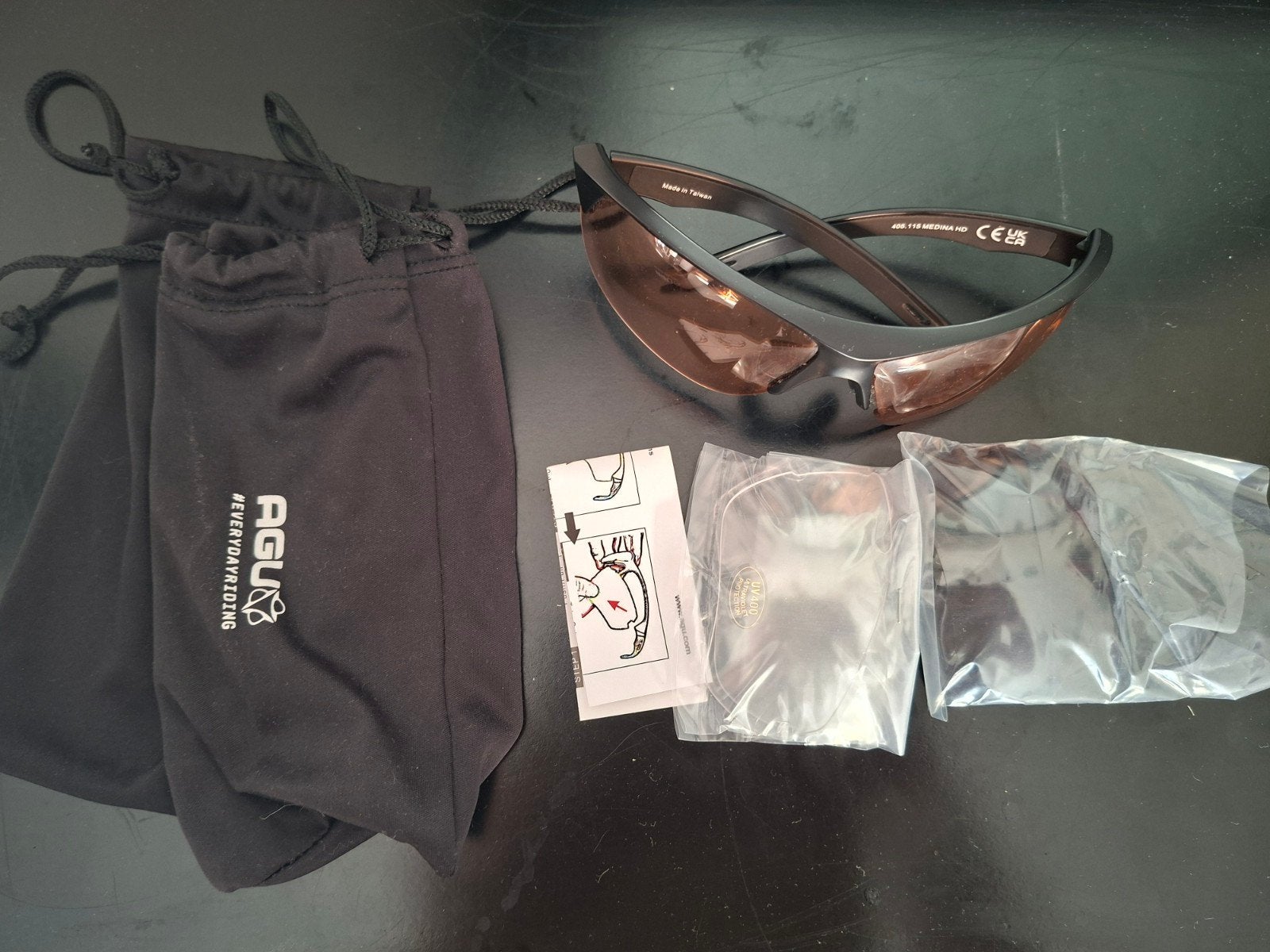 AGU Medina HD Sportbril - Zwart met bruine glazen, Overige merken, Zonnebril, Zwart, Ophalen of Verzenden