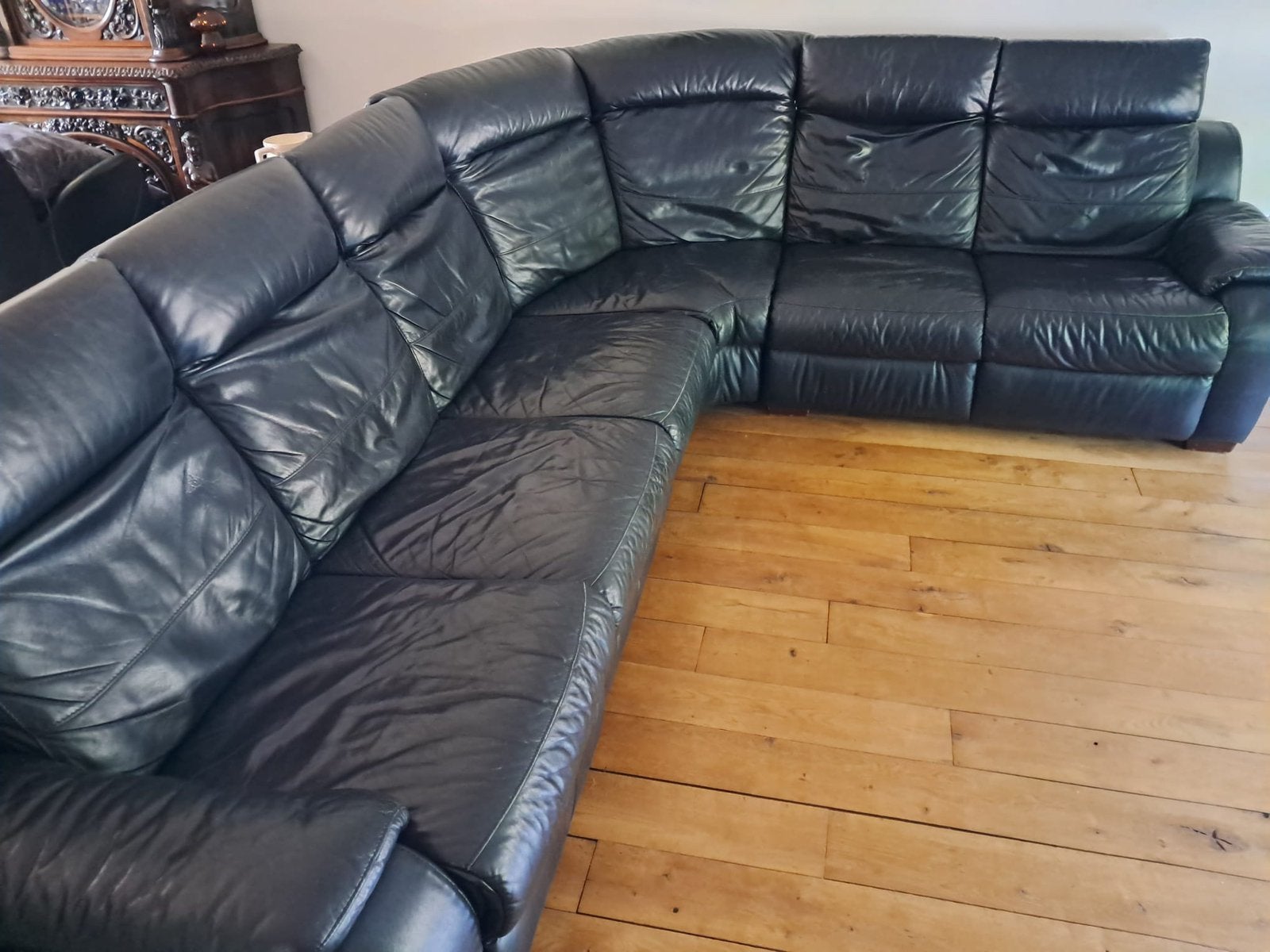 Leren hoekbank zwart met 2x relax, Ophalen, Gebruikt, Leer