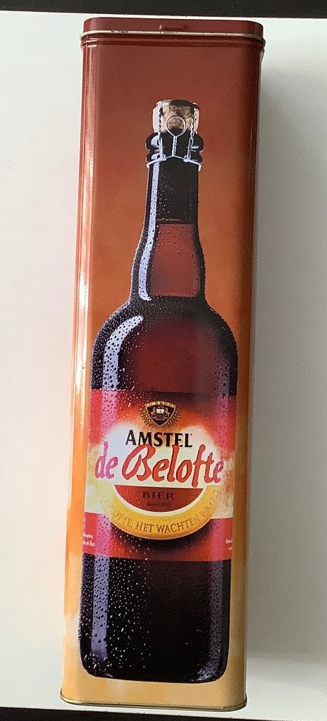 Amstel bier de Belofte volle fles in blik uit 2000, Verzamelen, Ophalen of Verzenden, Zo goed als nieuw, Overige typen, Amstel