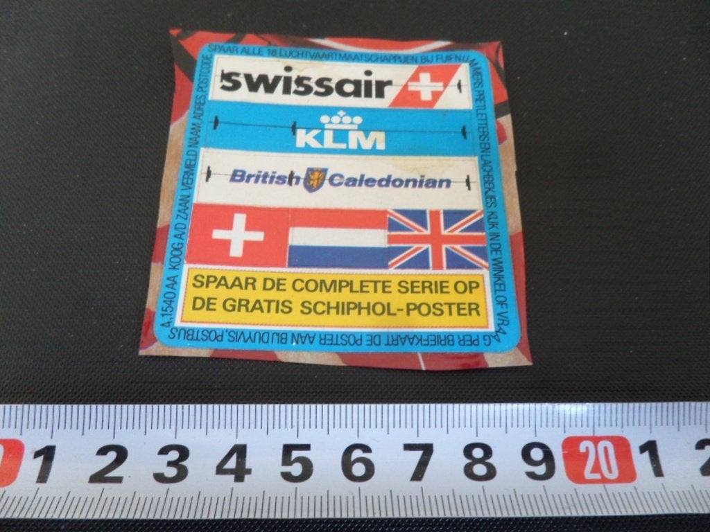 sticker luchtvaartmaatschappij swissair klm british caledoni, Ophalen of Verzenden, Zo goed als nieuw