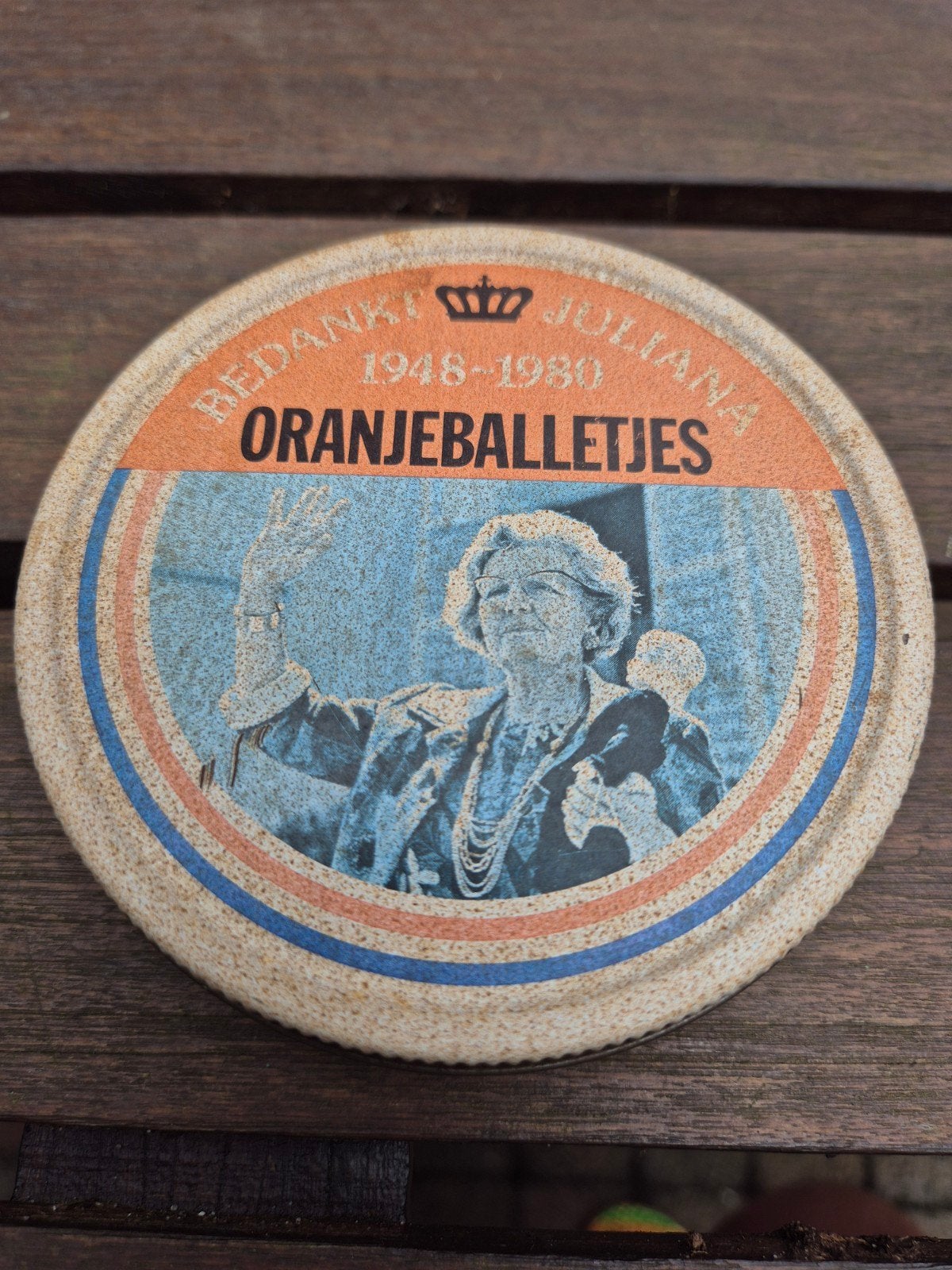 Vintage blik Oranjeballetjes Juliana 1948-1980 pepermunt, Ophalen of Verzenden, Gebruikt, Overige
