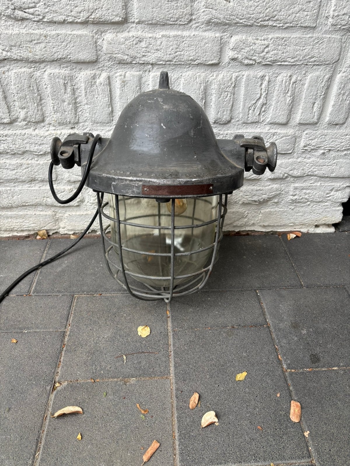 Gietijzeren fabriekslamp, Huis en Inrichting, Lampen | Hanglampen, Ophalen, Gebruikt, Metaal