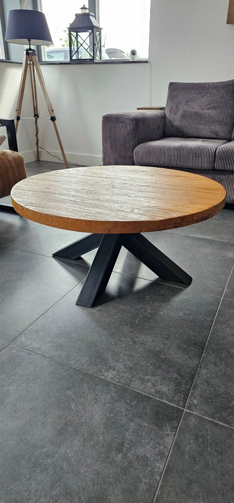 Ronde teakhouten salontafel, Overige houtsoorten, Gebruikt, 50 tot 100 cm, Rond